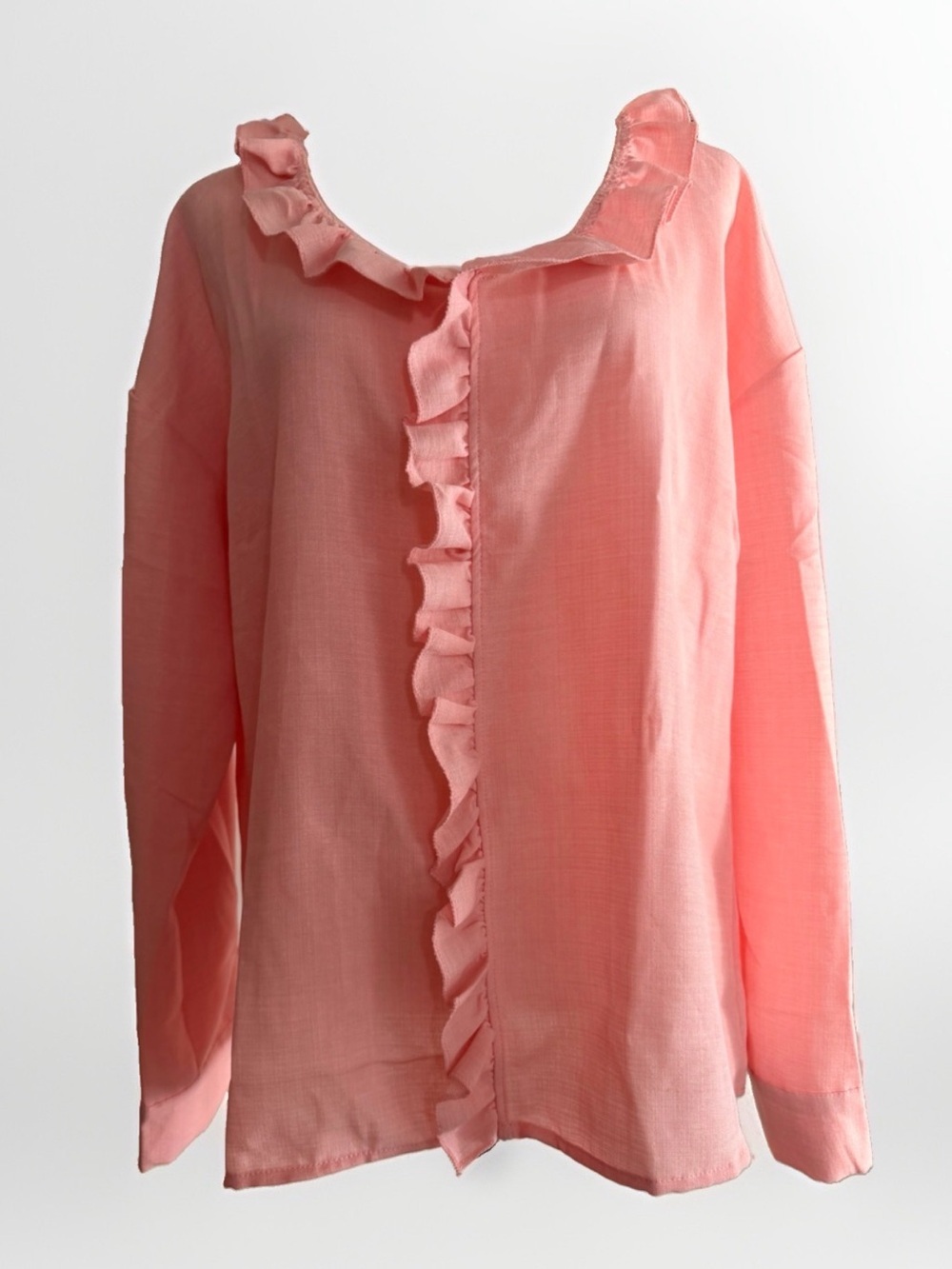 100% Linen Ruffle-Front Blouse